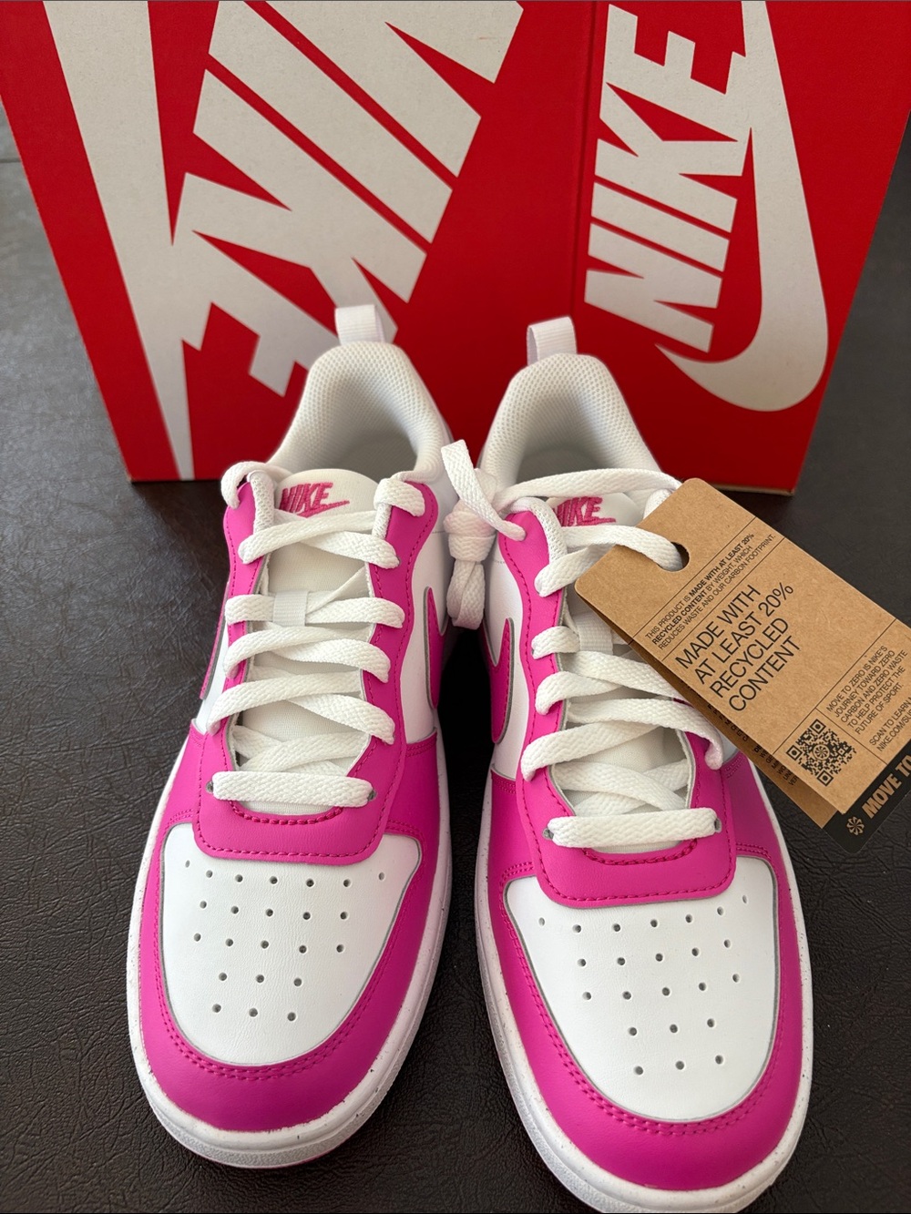 Nike Court Borough Low Recraft White/Hot Pink Sneakers 6.5Y/8W